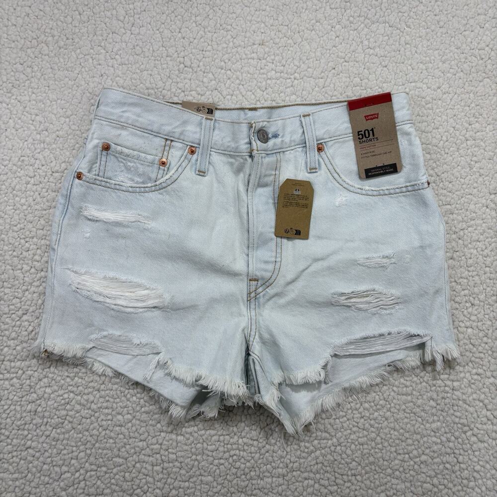 NWT Levis 501 Shorts Size 29 Light Wash High Rise‎ Distressed Festival Cut Off
